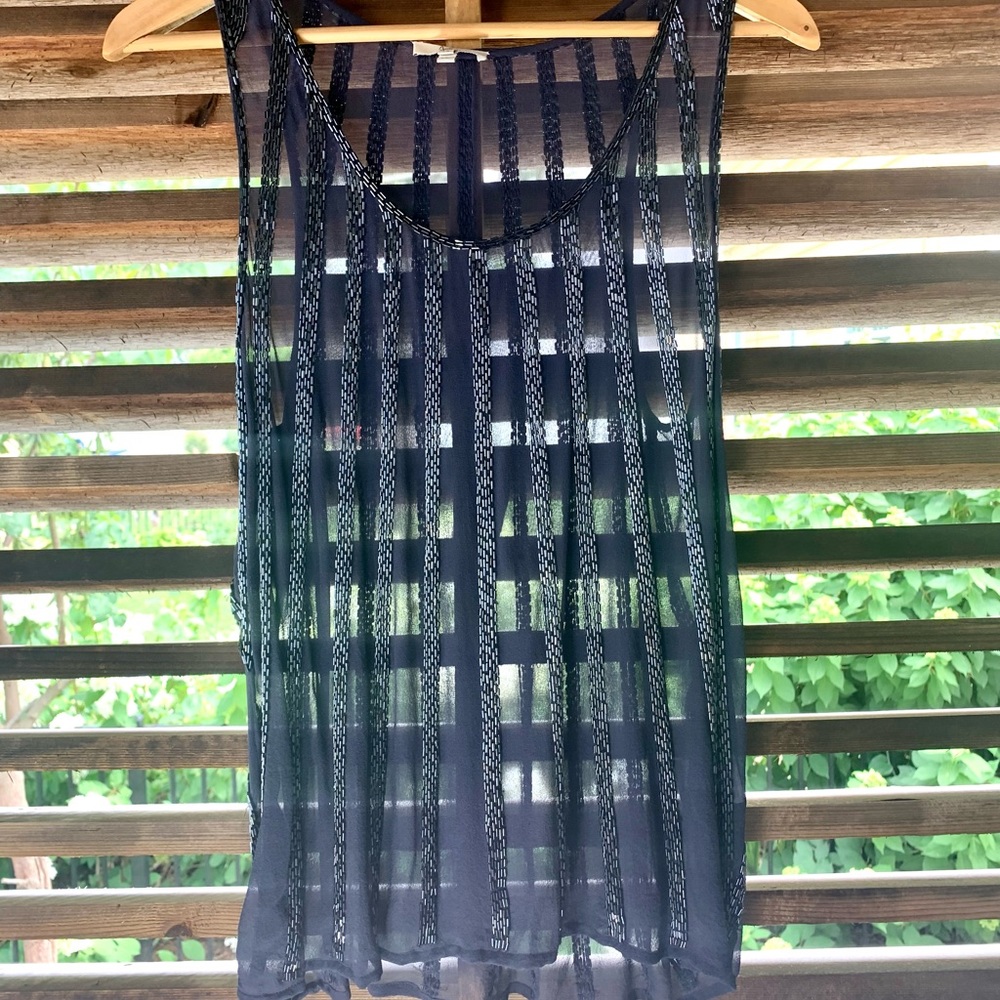 Joie NWOT SILK Sequin Tank Navy Blue XS Top Shirt Camisole Sheer Sparkly - Picture 11 of 15